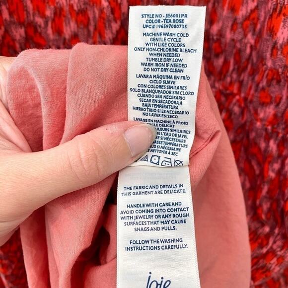 JOIE | Red Pink Abstract Print Cotton Sleeveless Midi Dress | Size Medium - Picture 8 of 8